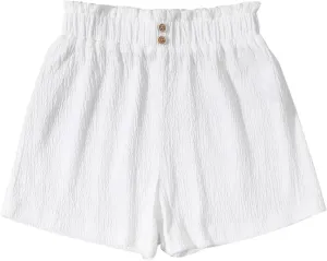 Girls' Casual Ruffled Paperbag Waist Shorts Elastic Summer Wide Leg Shorts