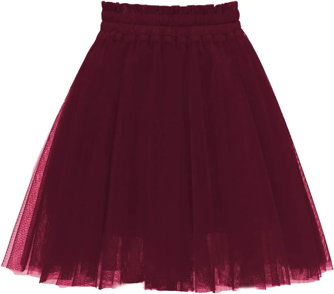 Girstunm Women's Elastic Waist Dancing Dress Princess Mesh Tulle Above Knee Skirts