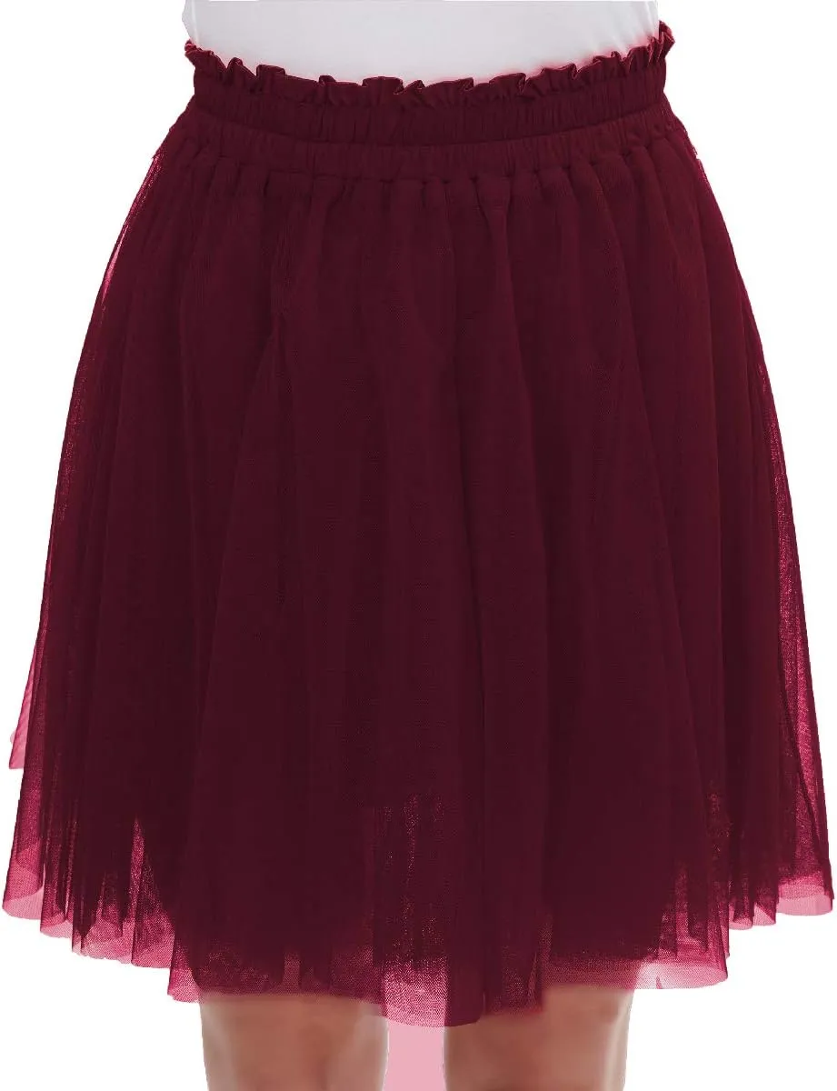 Girstunm Women's Elastic Waist Dancing Dress Princess Mesh Tulle Above Knee Skirts