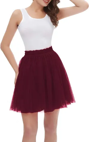 Girstunm Women's Elastic Waist Dancing Dress Princess Mesh Tulle Above Knee Skirts