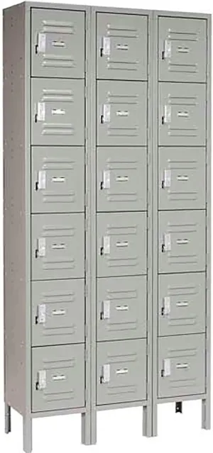 GLOBAL INDUSTRIAL Six Tier Locker, 12x15x12, 18 Door, Ready To Assemble, Gray