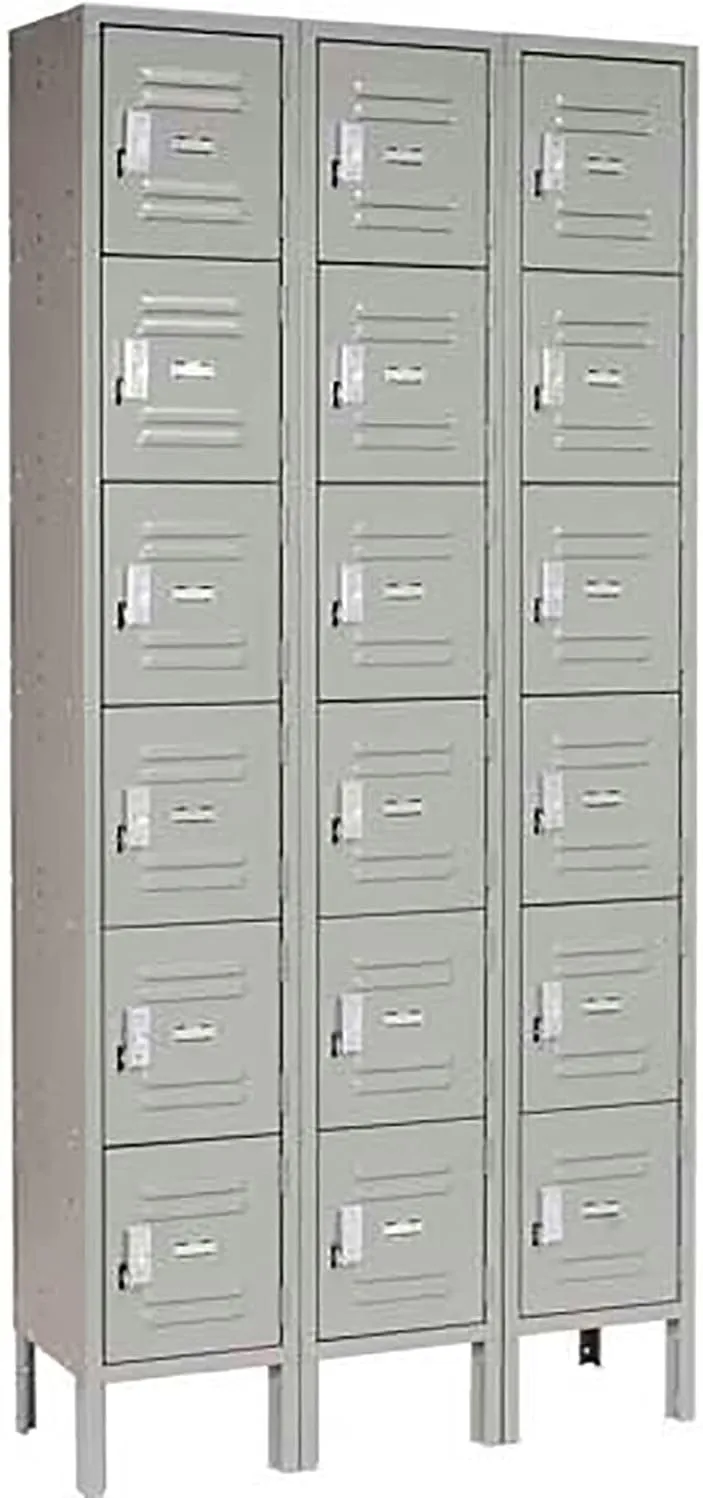 GLOBAL INDUSTRIAL Six Tier Locker, 12x15x12, 18 Door, Ready To Assemble, Gray