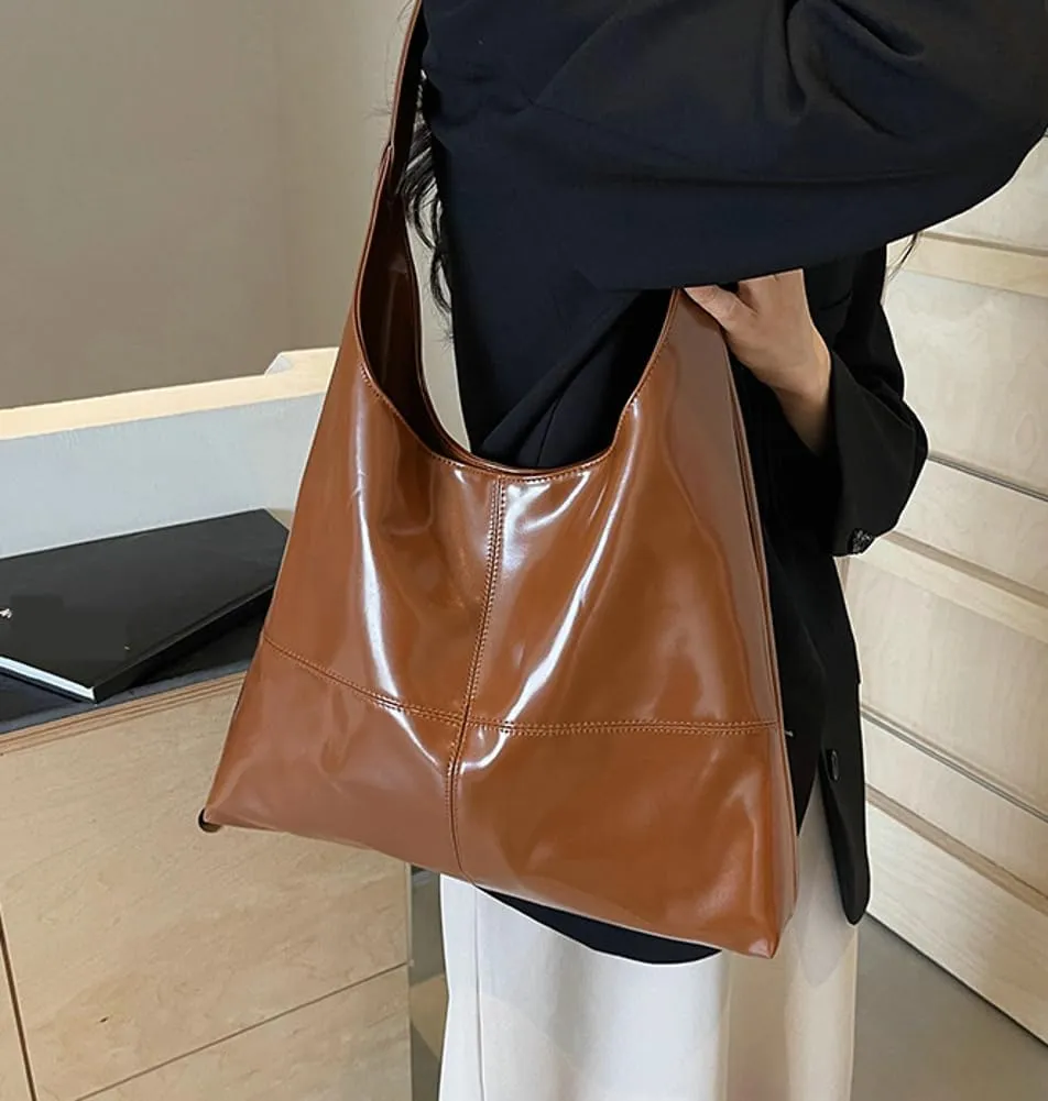 Glossy Tote Bag for Women Vintage Hobo Bags for Women Slouchy Office Tote Top Handle Handbag Purse Large Shoulder Bag