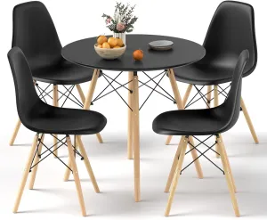 GOFLAME 5-Piece Dining Table Set for 4, Round Kitchen Table and 4 DSW Chairs with Solid Wood Legs & Reinforced Metal Frame, Modern Dinette Set for Dining Room, Breakfast Nook, Small Space, Black