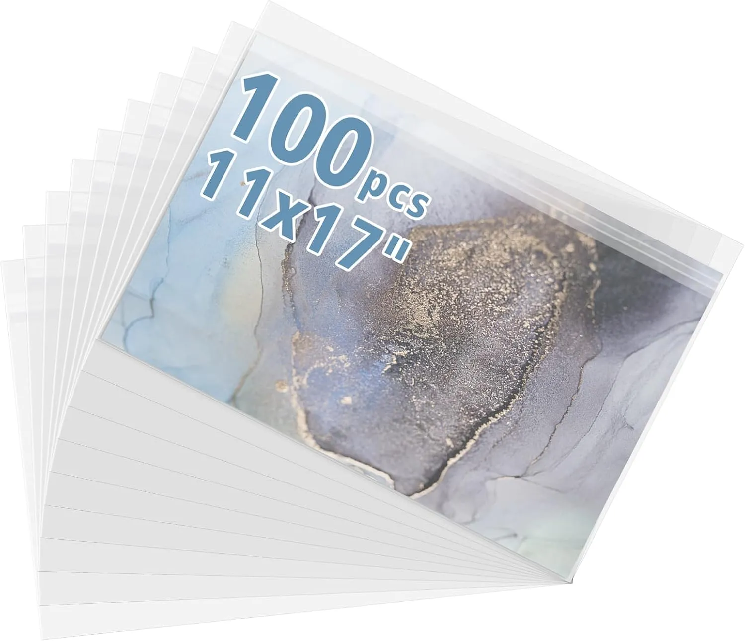 Golden State Art, Pack of 100, 11x17 inches Crystal Clear Sleeves Storage Bags for 11x17 Photo Framing Mats Mattes
