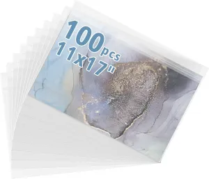 Golden State Art, Pack of 100, 11x17 inches Crystal Clear Sleeves Storage Bags for 11x17 Photo Framing Mats Mattes