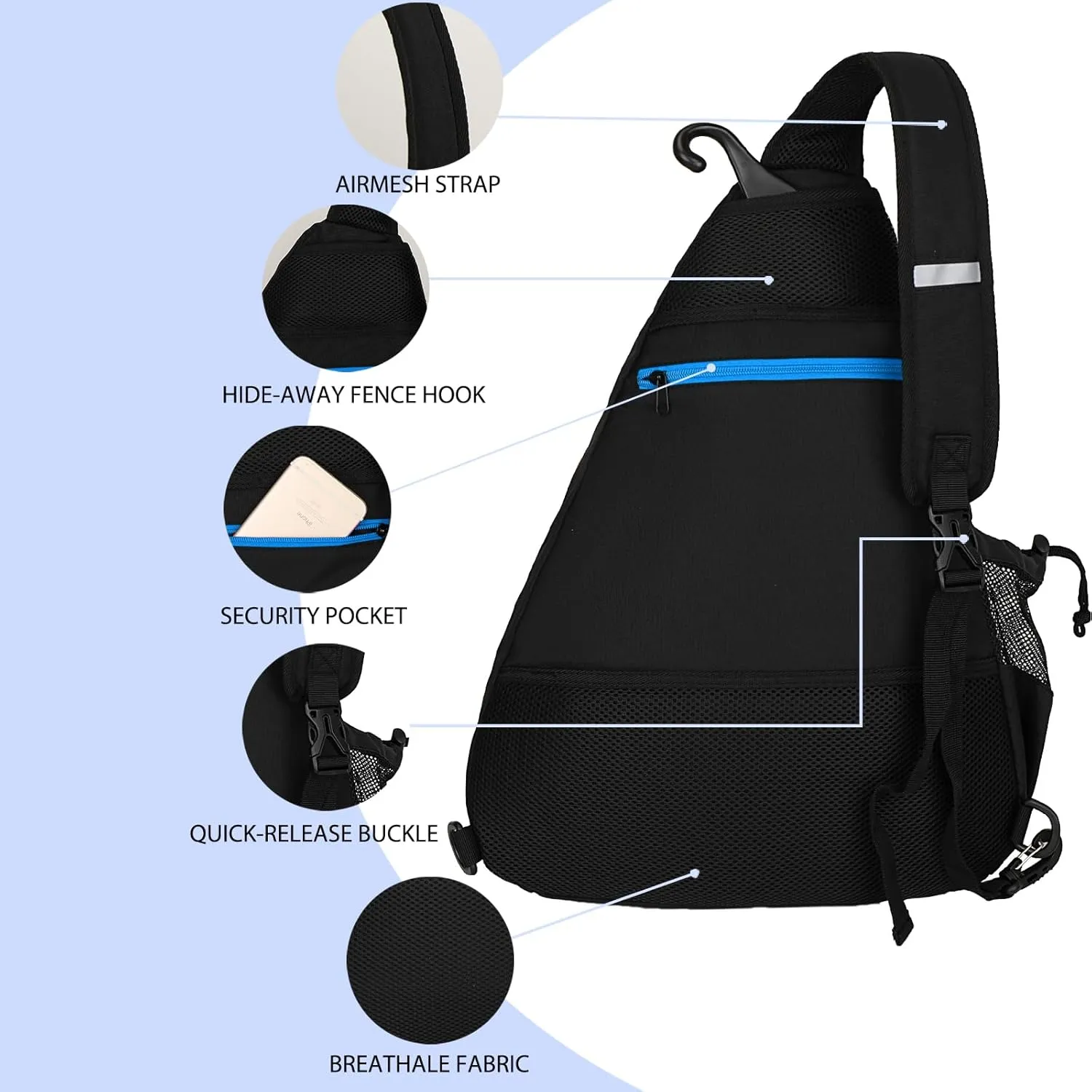 Goloni Pickleball Bag for Women,Mens Pickle ball Backpack,Lightweight Sling Bag with Fence Hook,Large Capacity,Safety Pocket