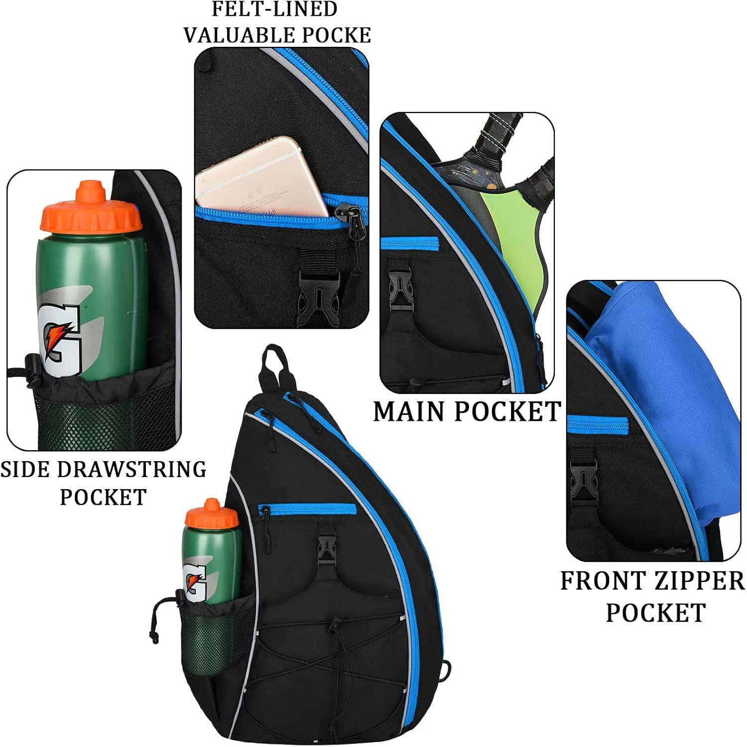 Goloni Pickleball Bag for Women,Mens Pickle ball Backpack,Lightweight Sling Bag with Fence Hook,Large Capacity,Safety Pocket