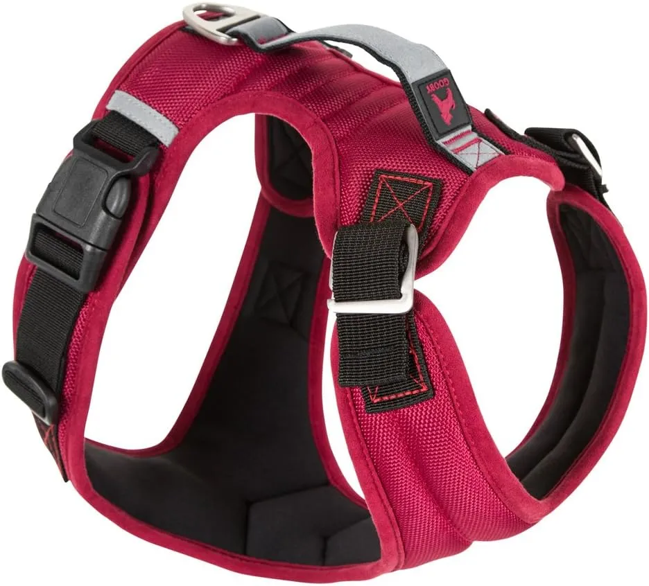 Gooby Pioneer Dog Harness with Control Handle & Seat Belt Restrain Capability, X-Large, Red