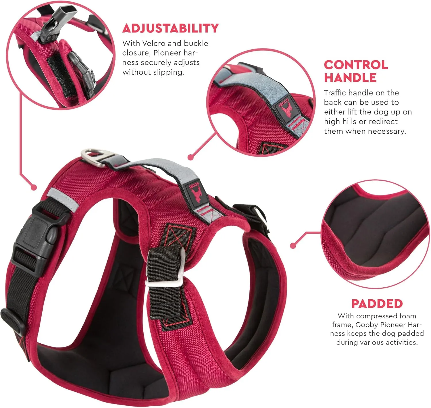 Gooby Pioneer Dog Harness with Control Handle & Seat Belt Restrain Capability, X-Large, Red