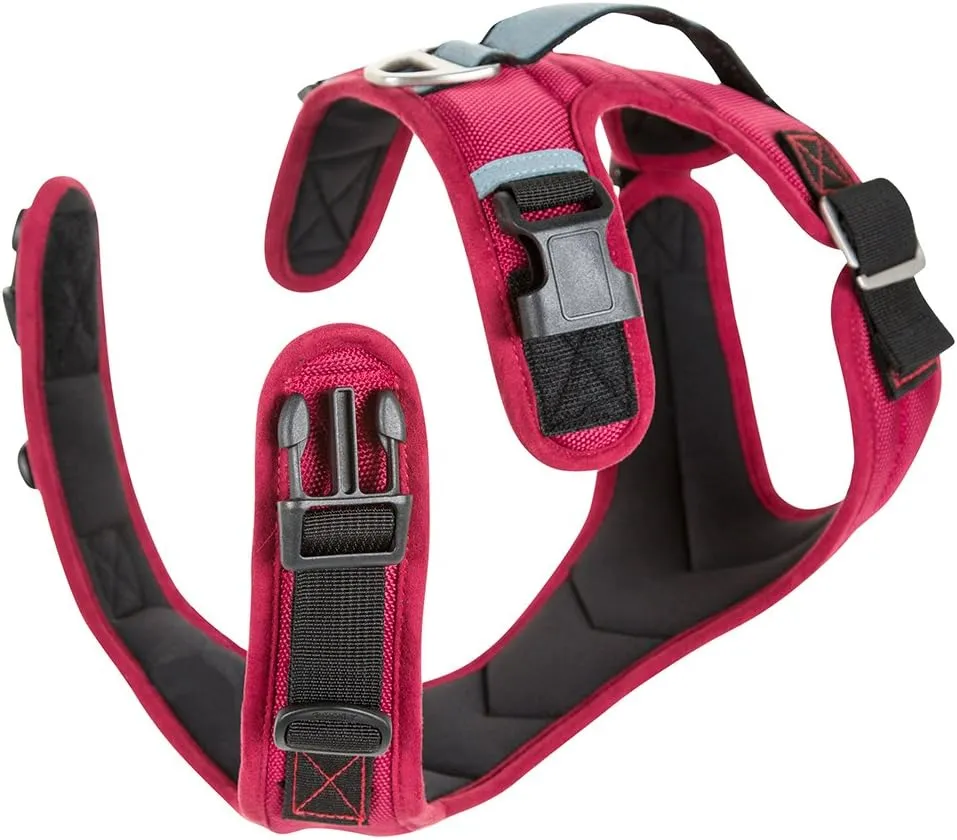Gooby Pioneer Dog Harness with Control Handle & Seat Belt Restrain Capability, X-Large, Red