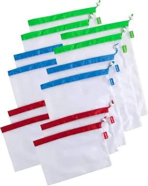 Goodful Reusable Mesh Produce Bags, Washable, Breathable and See-Through with Colorful Drawstring Toggle Closures, For Grocery Shopping, Fruits, and Vegetable, 12 Pack, Multicolor