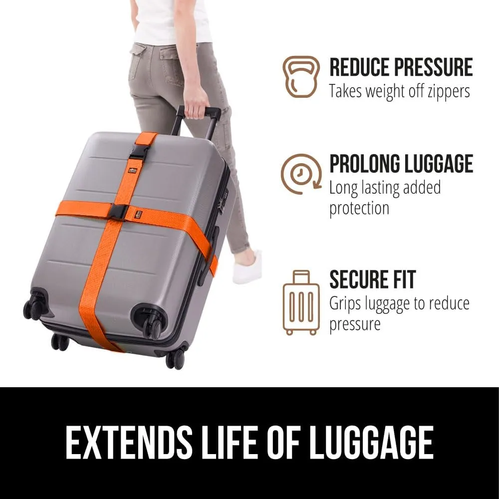 GORILLA GRIP Heavy Duty 4 Pack Adjustable Luggage Straps for Suitcases, Easy to Identify Travel Belt Connector Holds Suitcase Together, Extends Life of Bag, Strap Connects Two Bags, Accessories Orange