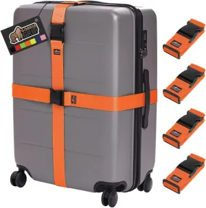GORILLA GRIP Heavy Duty 4 Pack Adjustable Luggage Straps for Suitcases, Easy to Identify Travel Belt Connector Holds Suitcase Together, Extends Life of Bag, Strap Connects Two Bags, Accessories Orange