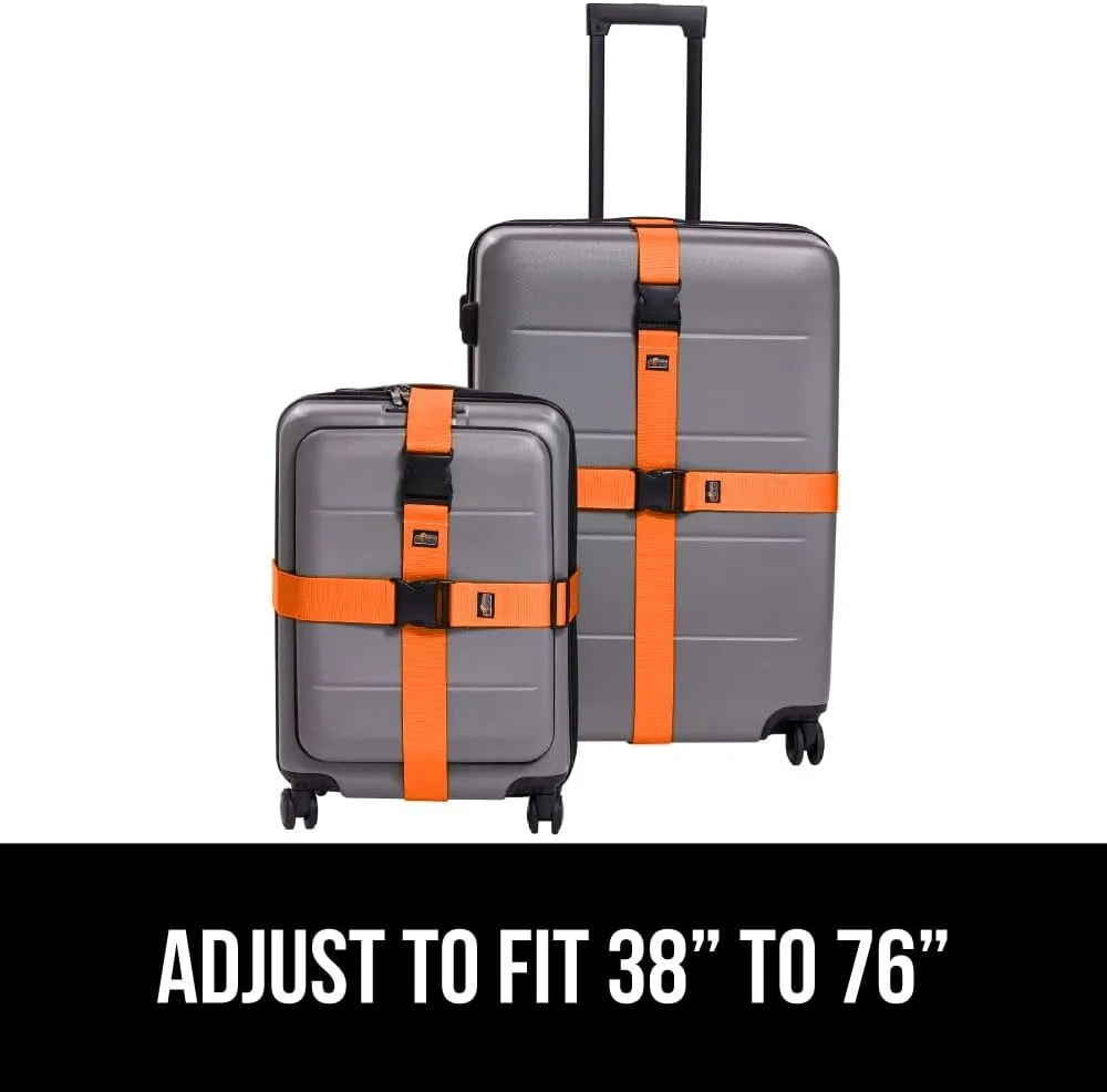 GORILLA GRIP Heavy Duty 4 Pack Adjustable Luggage Straps for Suitcases, Easy to Identify Travel Belt Connector Holds Suitcase Together, Extends Life of Bag, Strap Connects Two Bags, Accessories Orange