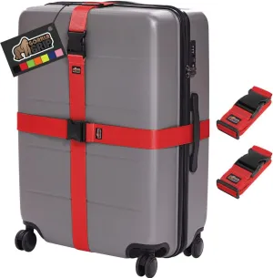 GORILLA GRIP Heavy Duty Adjustable Luggage Straps for Suitcases, Easy to Identify Travel Belt Connector Holds Suitcase Together, Extends Life of Bag, Strap Connects Two Bags, Accessories 2 Pack Red