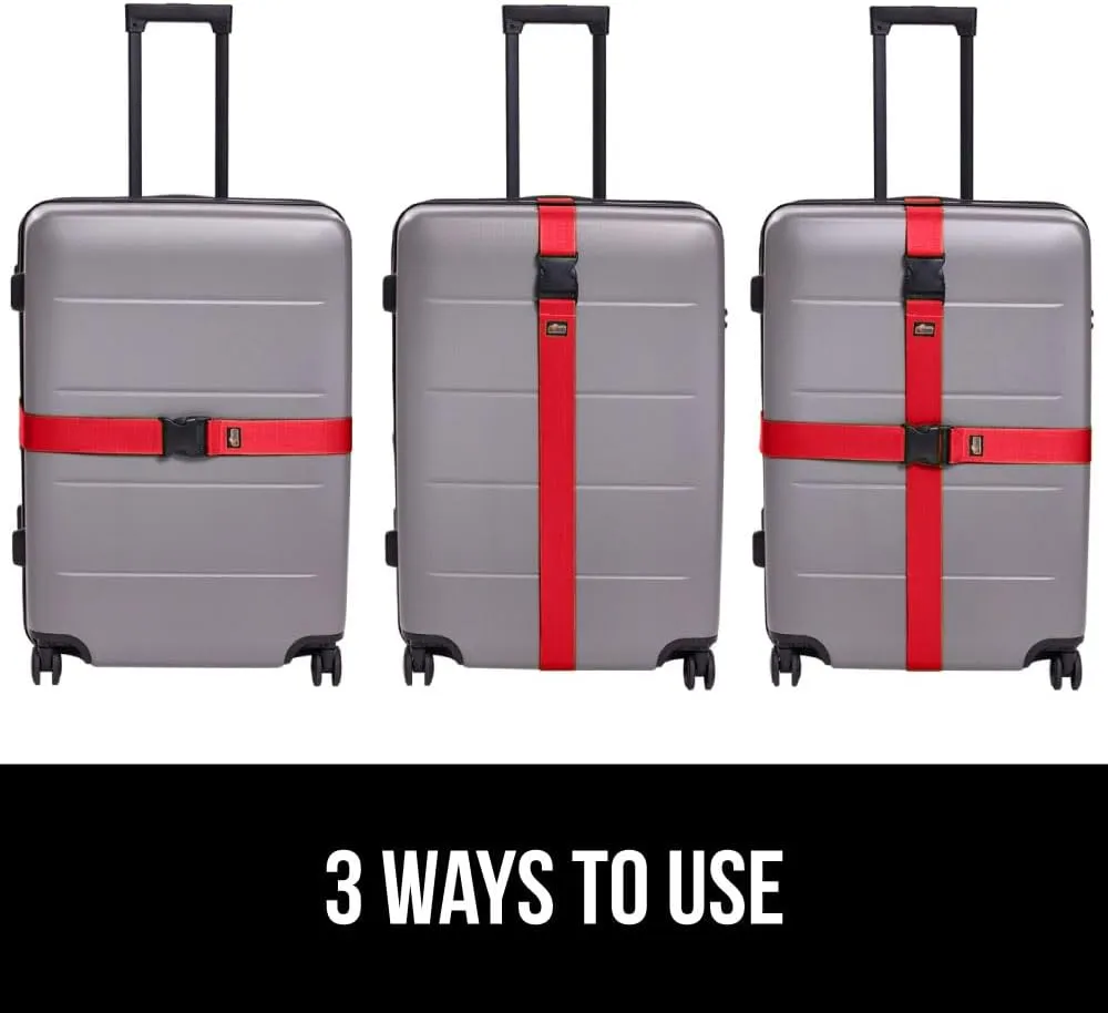 GORILLA GRIP Heavy Duty Adjustable Luggage Straps for Suitcases, Easy to Identify Travel Belt Connector Holds Suitcase Together, Extends Life of Bag, Strap Connects Two Bags, Accessories 2 Pack Red