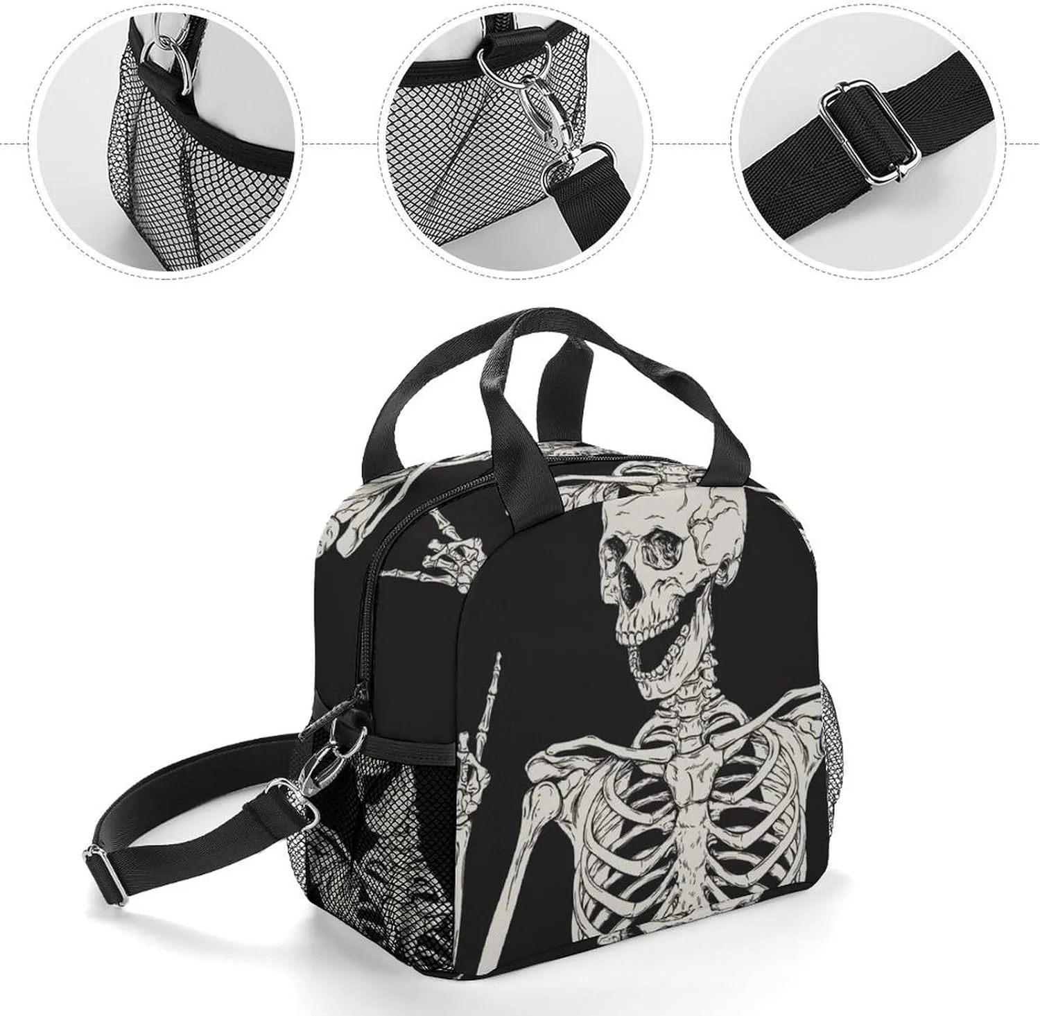 Gothic Skeleton Frame Adjustable Shoulder Strap Insulated And Leak Proof Premium Lunch Bag Unisex