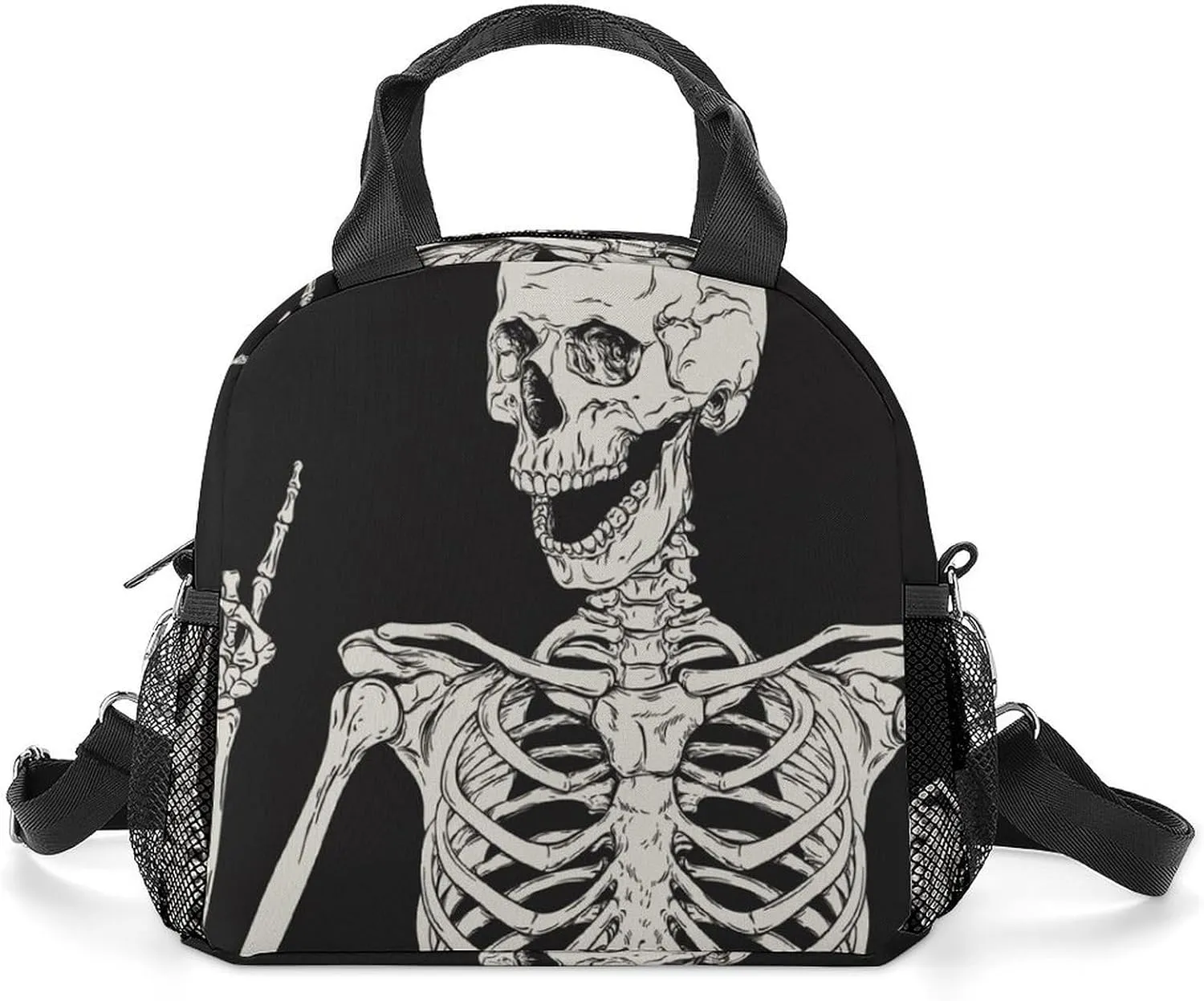 Gothic Skeleton Frame Adjustable Shoulder Strap Insulated And Leak Proof Premium Lunch Bag Unisex