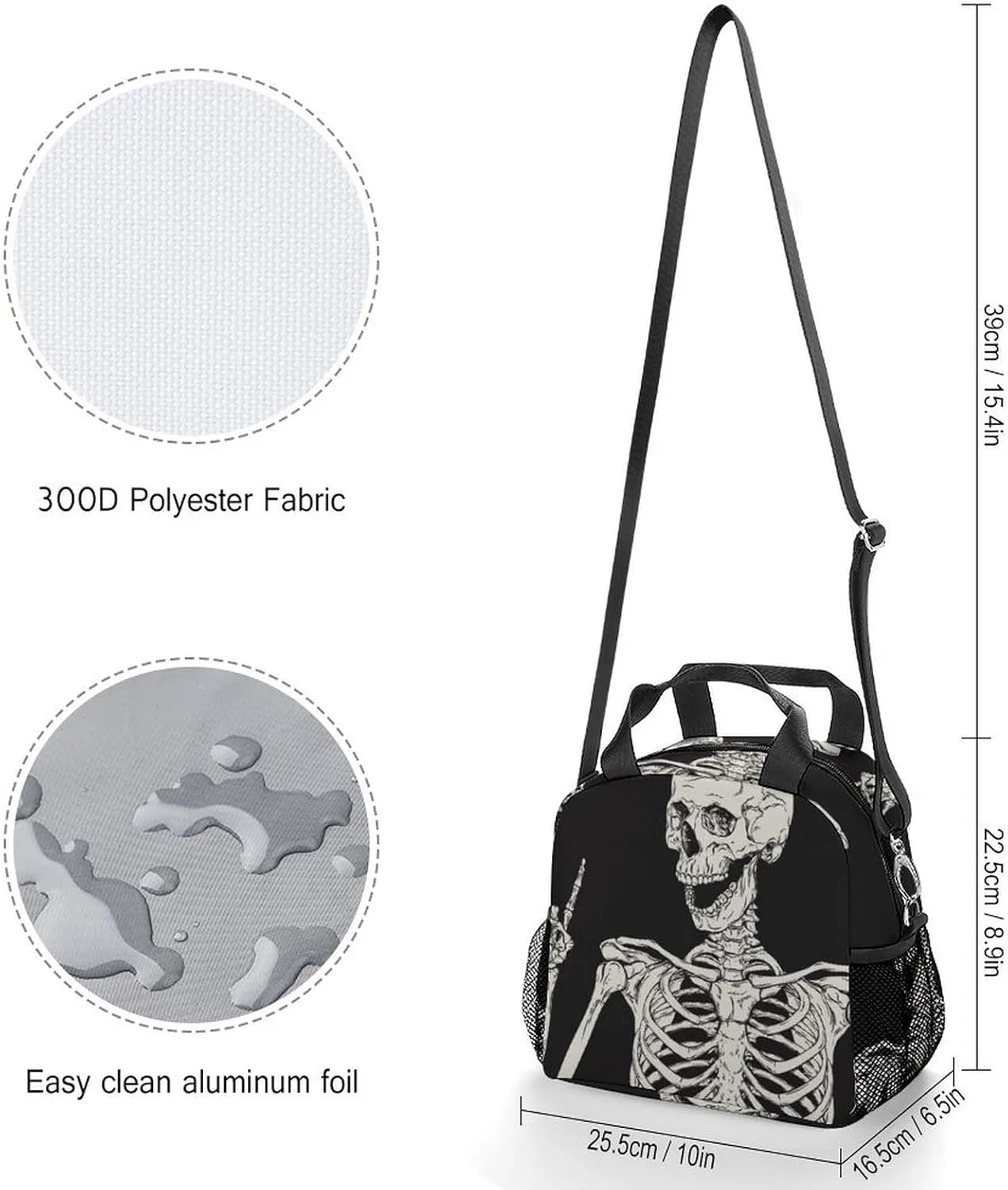 Gothic Skeleton Frame Adjustable Shoulder Strap Insulated And Leak Proof Premium Lunch Bag Unisex