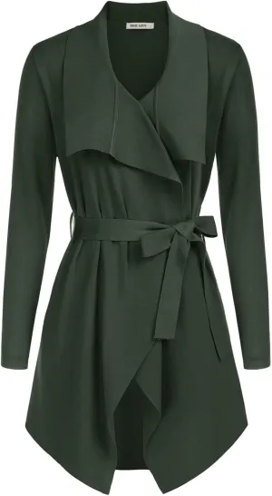 GRACE KARIN Cardigan for Women Lapel Draped Open Front Thin Sweater Long Sleeve Irregular Hem Outwear with Belt