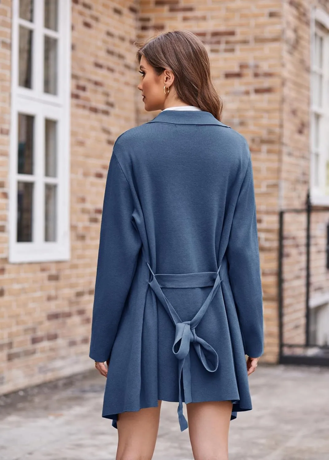 GRACE KARIN Cardigan for Women Lapel Draped Open Front Thin Sweater Long Sleeve Irregular Hem Outwear with Belt