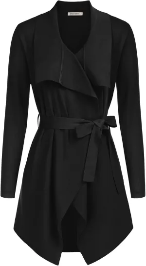 GRACE KARIN Cardigan for Women Lapel Draped Open Front Thin Sweater Long Sleeve Irregular Hem Outwear with Belt