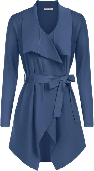 GRACE KARIN Cardigan for Women Lapel Draped Open Front Thin Sweater Long Sleeve Irregular Hem Outwear with Belt