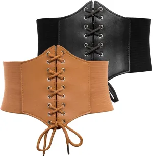 GRACE KARIN Lace-up Cinch Belt Tied Corset Elastic Waist Belt 2 Piece