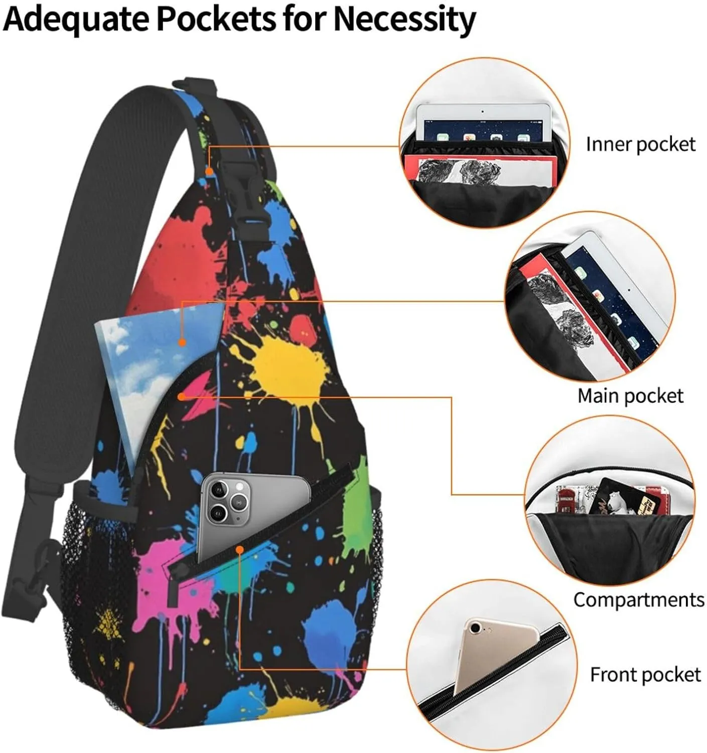 Graffiti Print Sling Bag Crossbody Shoulder Backpack Chest Bags Gym Travel Hiking Casual Daypack