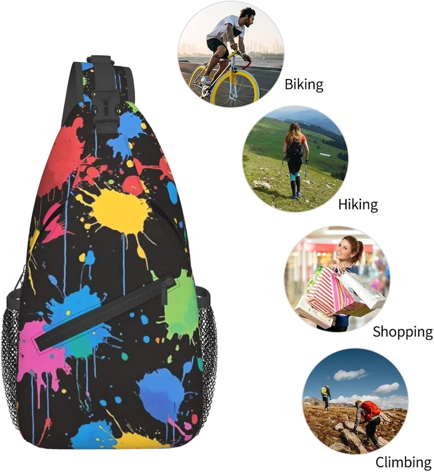 Graffiti Print Sling Bag Crossbody Shoulder Backpack Chest Bags Gym Travel Hiking Casual Daypack