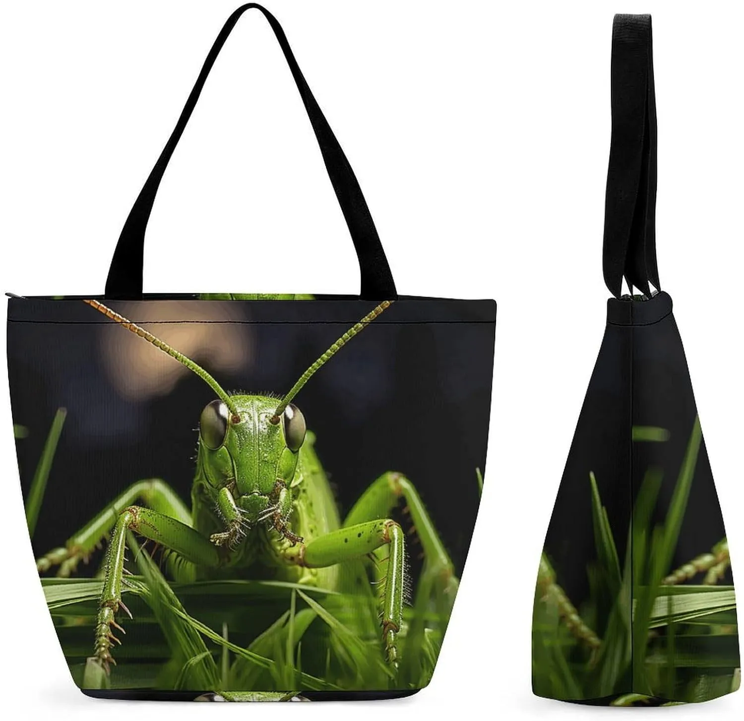 Grasshopper on Grass Reusable Shopping Handbag Large Lady Casual Shoulder Bag Handbag Foldable Beach Bag Travel Wallet Grocery Bags for Women