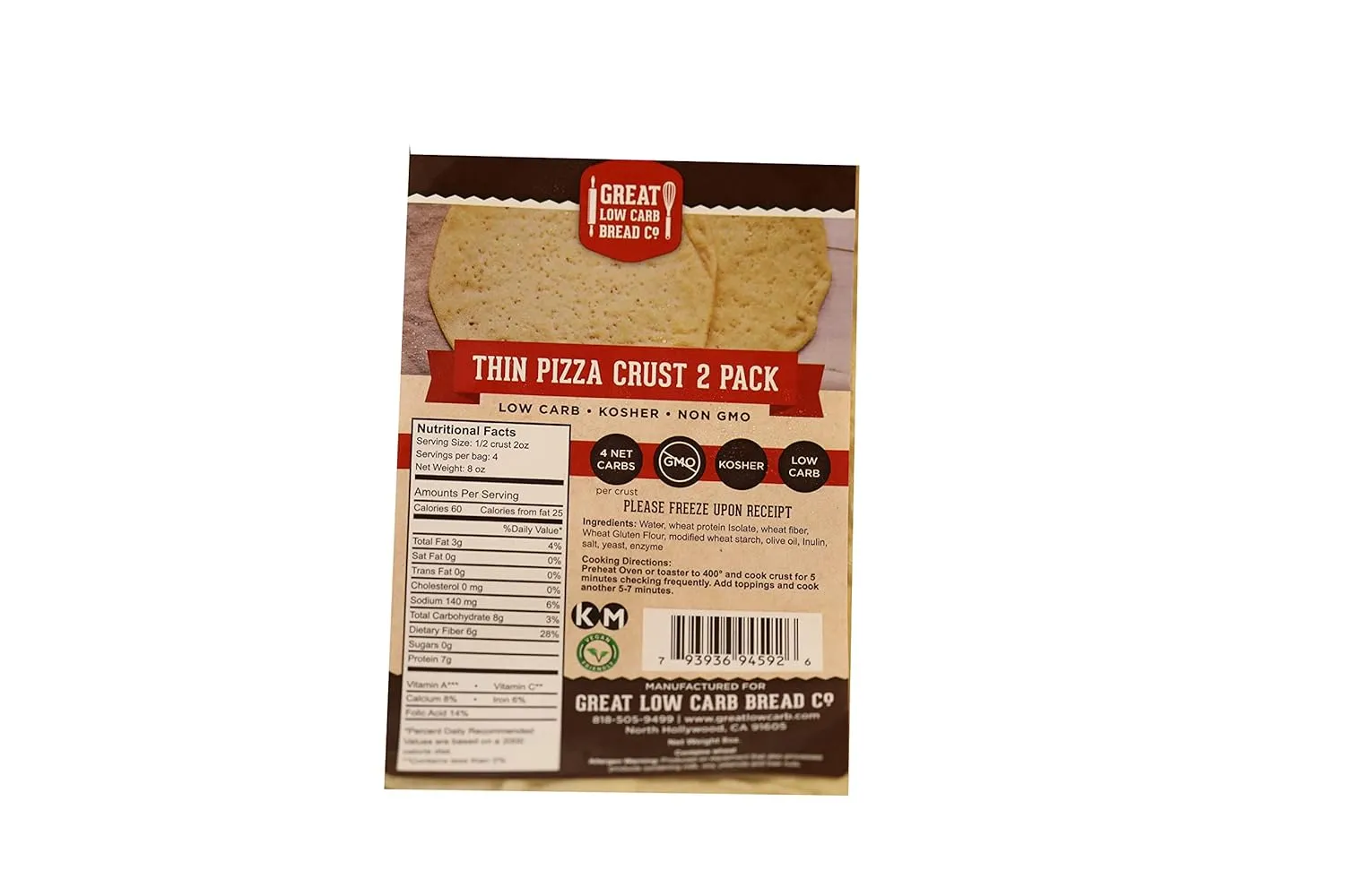 Great Low Carb Thin Pizza Crust 2 Pack 8 oz . 6 Bags | Keto friendly | Kosher |Non GMO |Low carb diet
