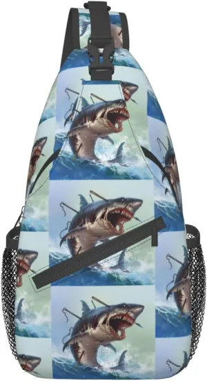 Great White Shark Attacks Chest Sling Bag Crossbody Shoulder Backpack Bag Gym Cycling Travel Hiking Daypack Cross bag