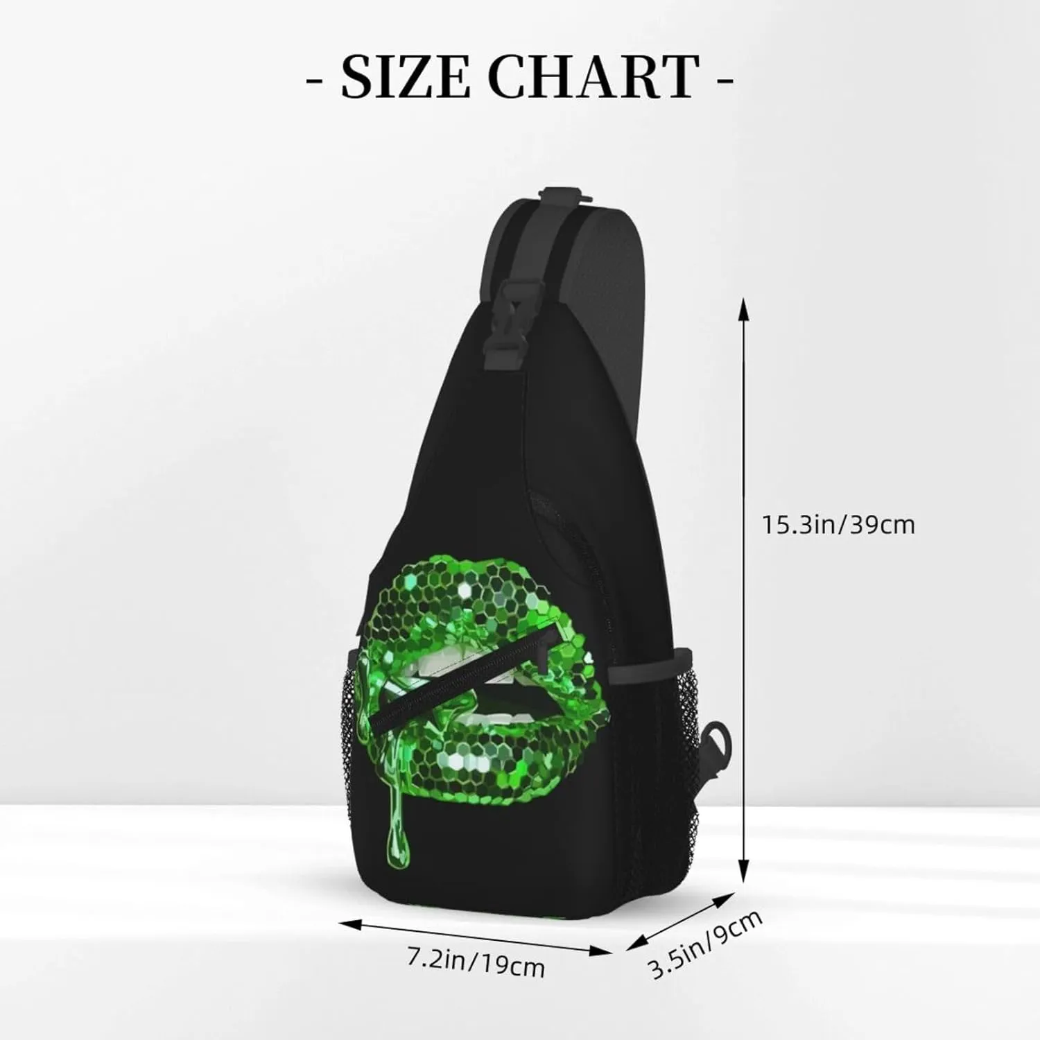 Green Glittered Lip Chest Sling Bag Crossbody Shoulder Backpack Bag Gym Cycling Daypack Travel Hiking Cross Bag
