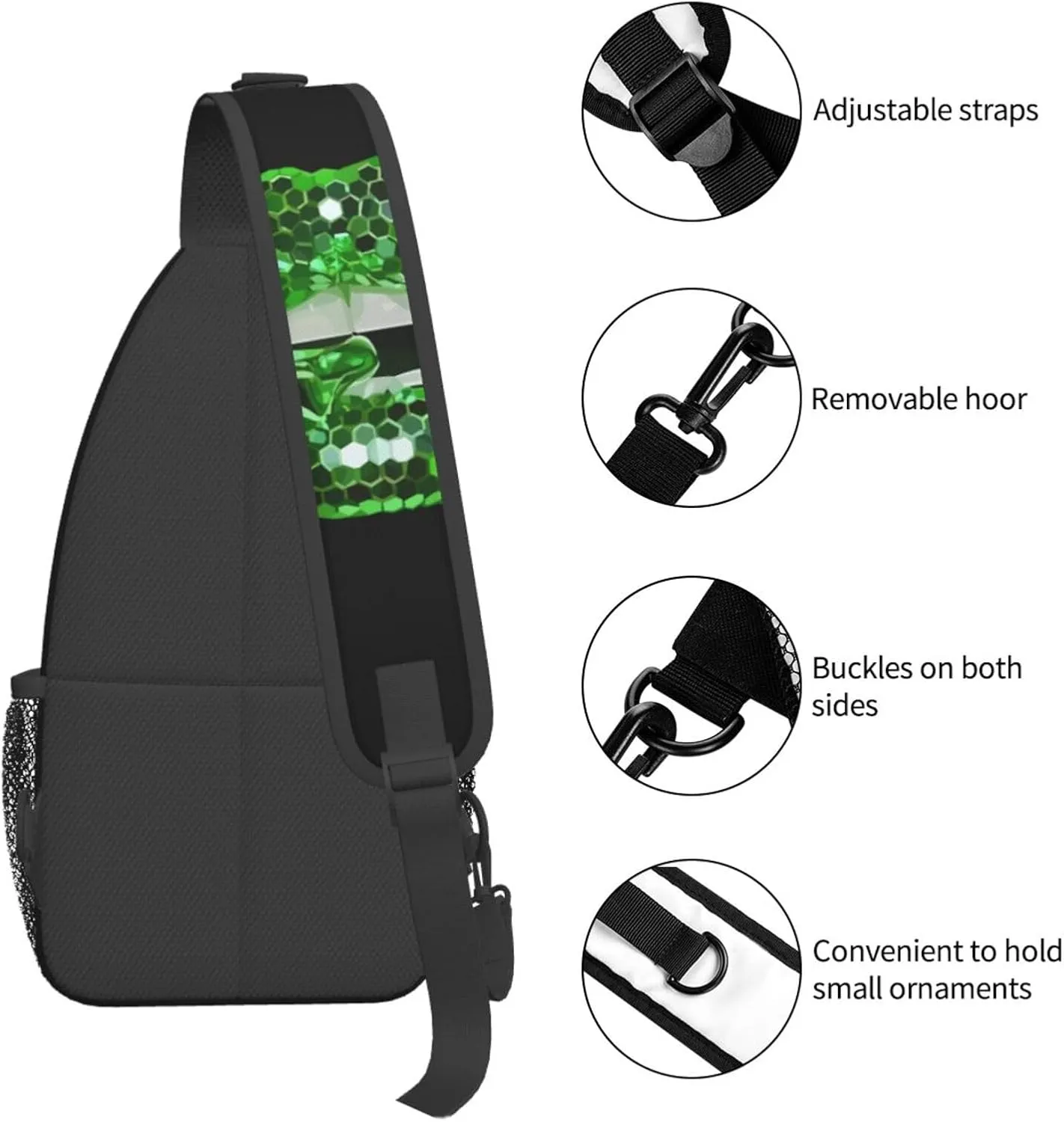 Green Glittered Lip Chest Sling Bag Crossbody Shoulder Backpack Bag Gym Cycling Daypack Travel Hiking Cross Bag