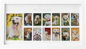 Green Pollywog My First Year Dog Picture Frame | 12-Month Photo Display | White Wood Keepsake | Fur Baby Milestone Gift
