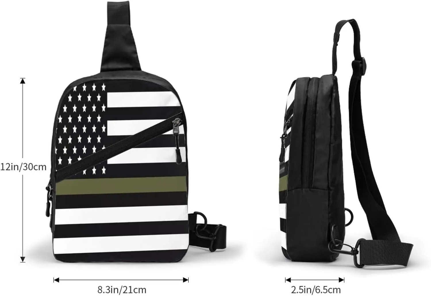 Green Thin Line American Flag Portable Sling Bags Packable Crossbody Bag Foldable Sport Daypack Reusable Shoulder Backpack Diagonally Chest Bag for Workout Travel