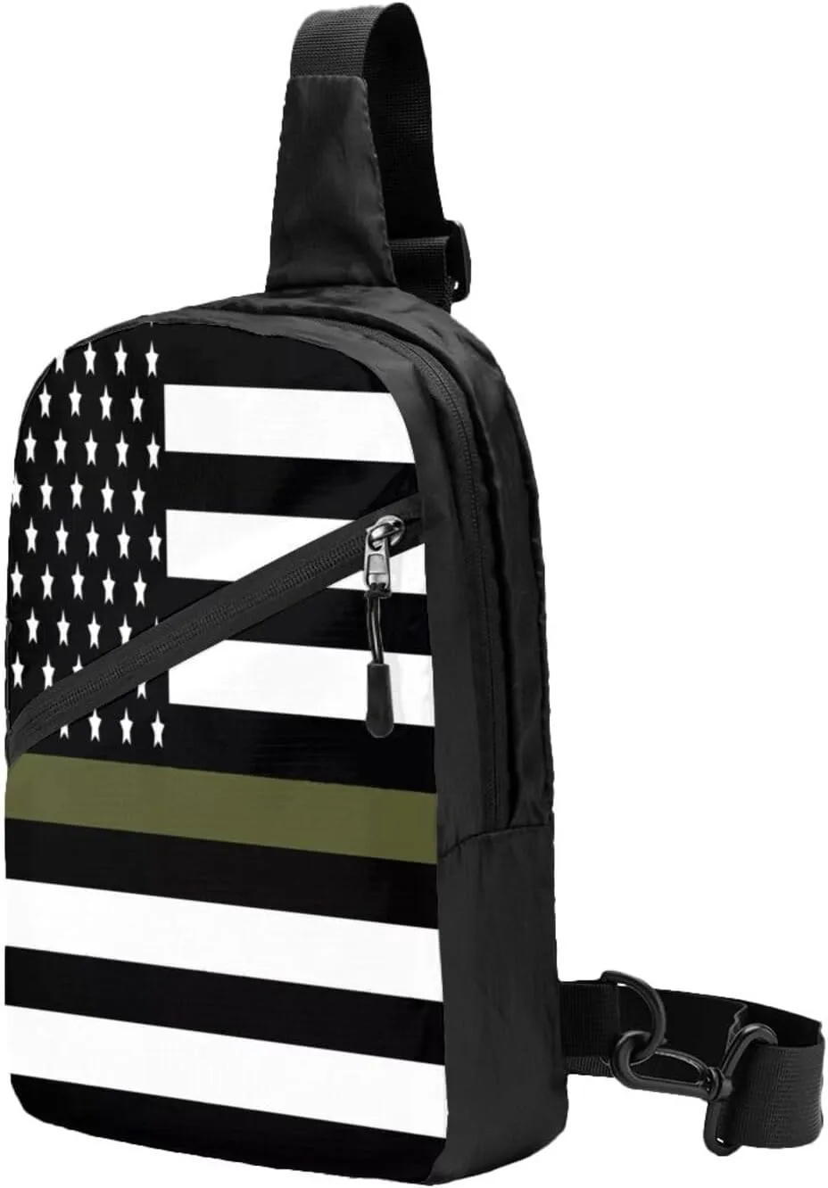 Green Thin Line American Flag Portable Sling Bags Packable Crossbody Bag Foldable Sport Daypack Reusable Shoulder Backpack Diagonally Chest Bag for Workout Travel