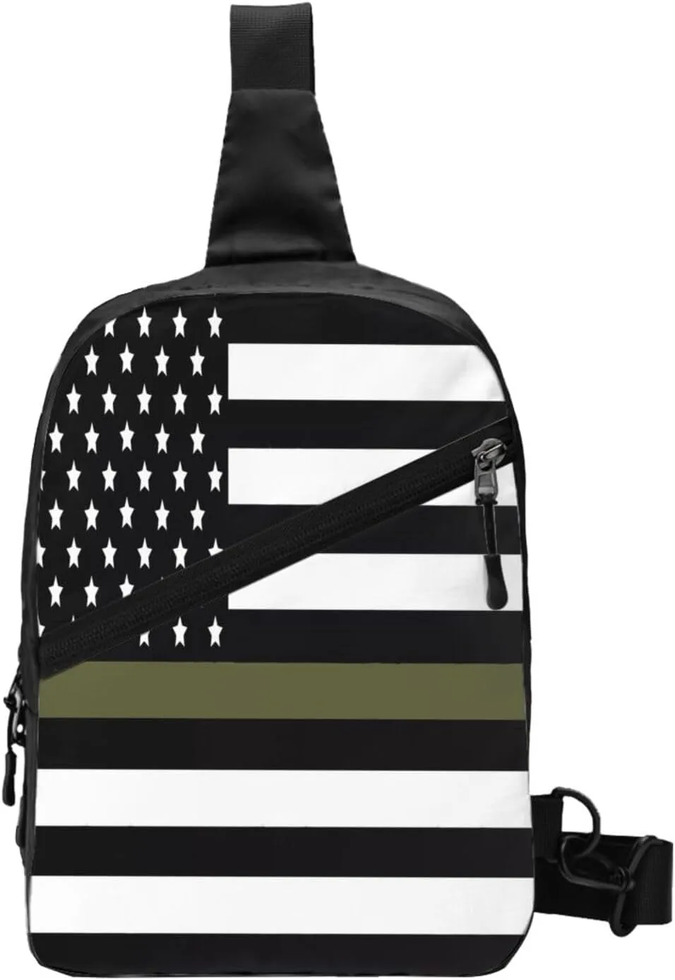 Green Thin Line American Flag Portable Sling Bags Packable Crossbody Bag Foldable Sport Daypack Reusable Shoulder Backpack Diagonally Chest Bag for Workout Travel