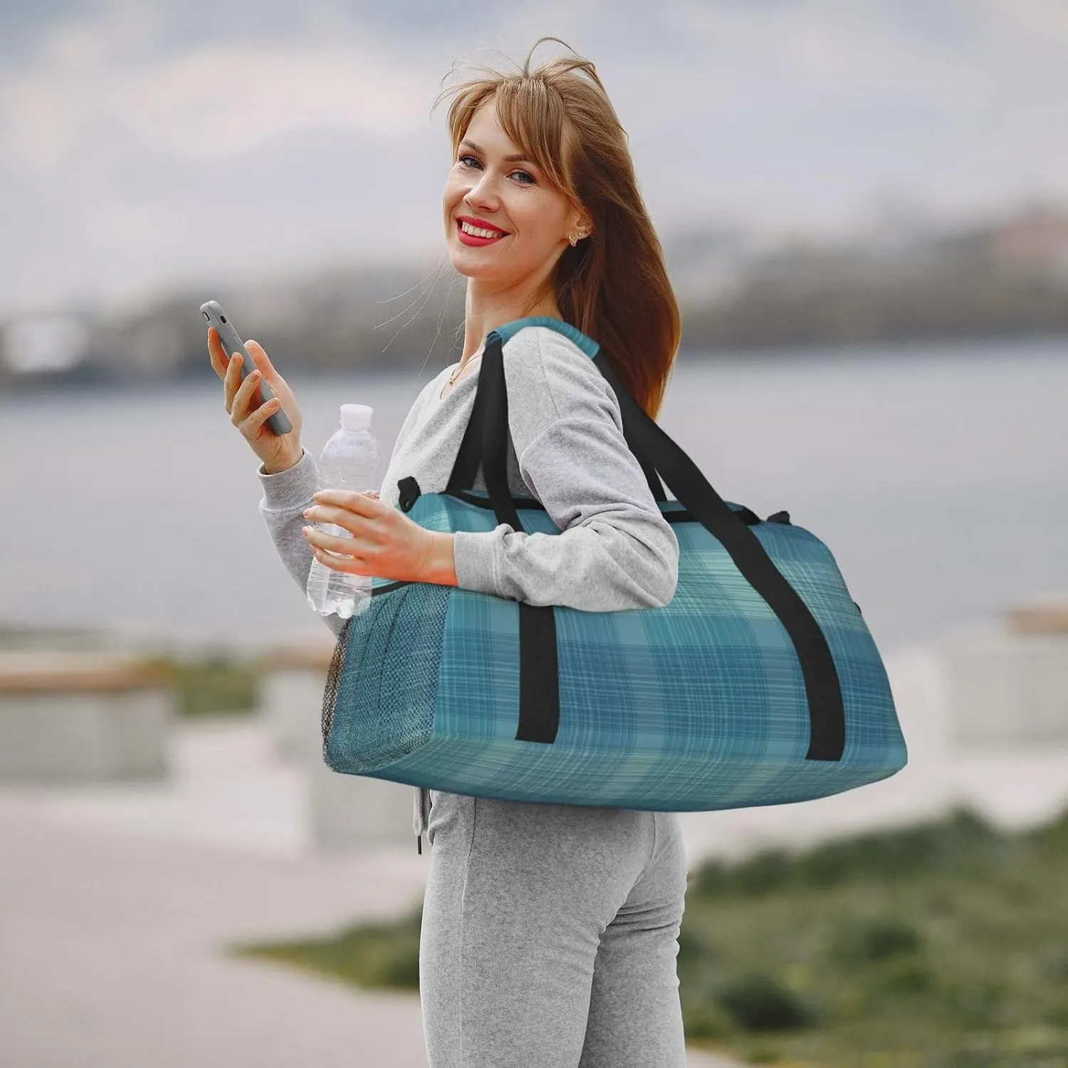 Green Thin Line Square Travel Duffel Bag Large Foldable Waterproof Overnight Bag For Beach Swim Bags Pool Sports Gym
