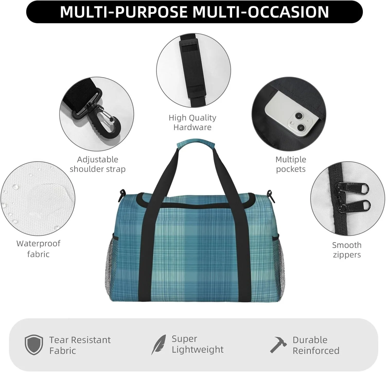 Green Thin Line Square Travel Duffel Bag Large Foldable Waterproof Overnight Bag For Beach Swim Bags Pool Sports Gym