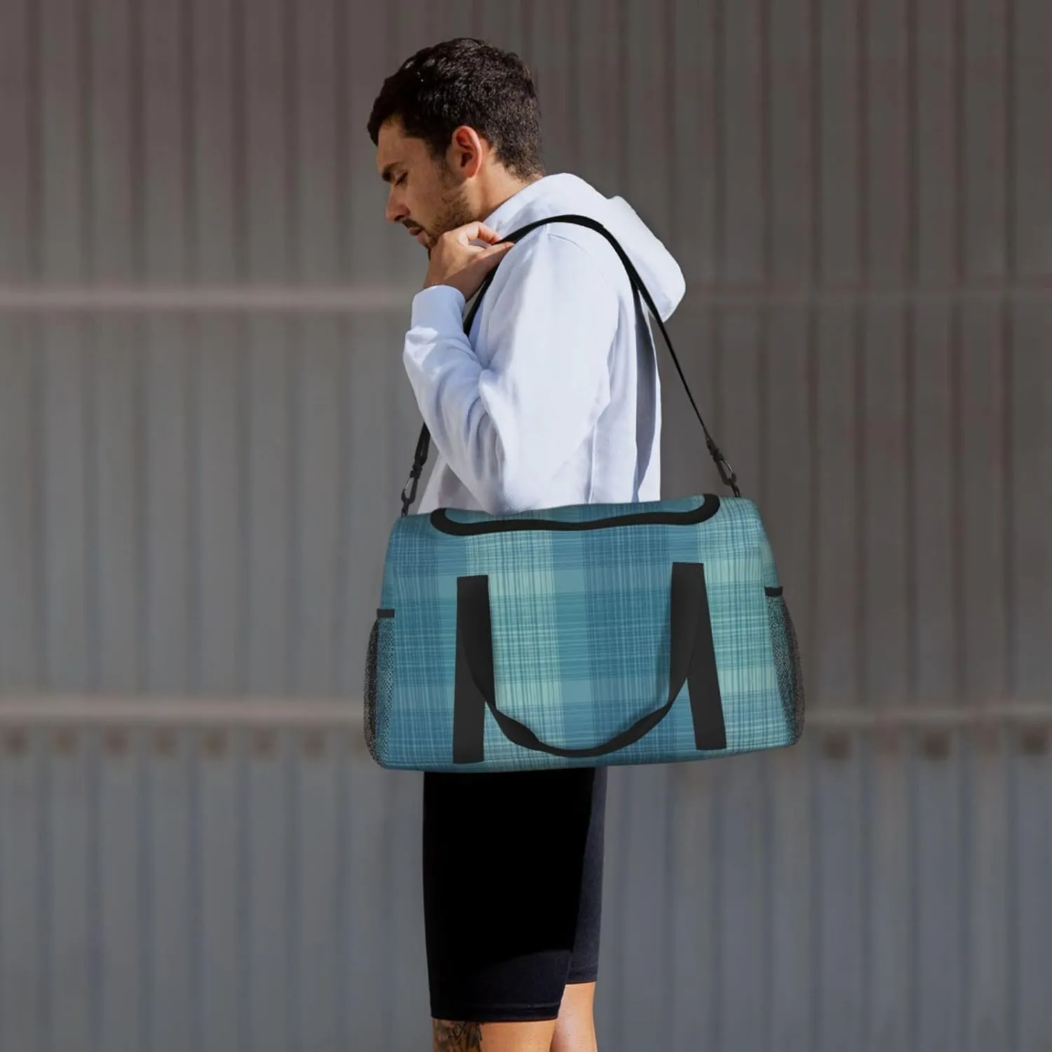 Green Thin Line Square Travel Duffel Bag Large Foldable Waterproof Overnight Bag For Beach Swim Bags Pool Sports Gym