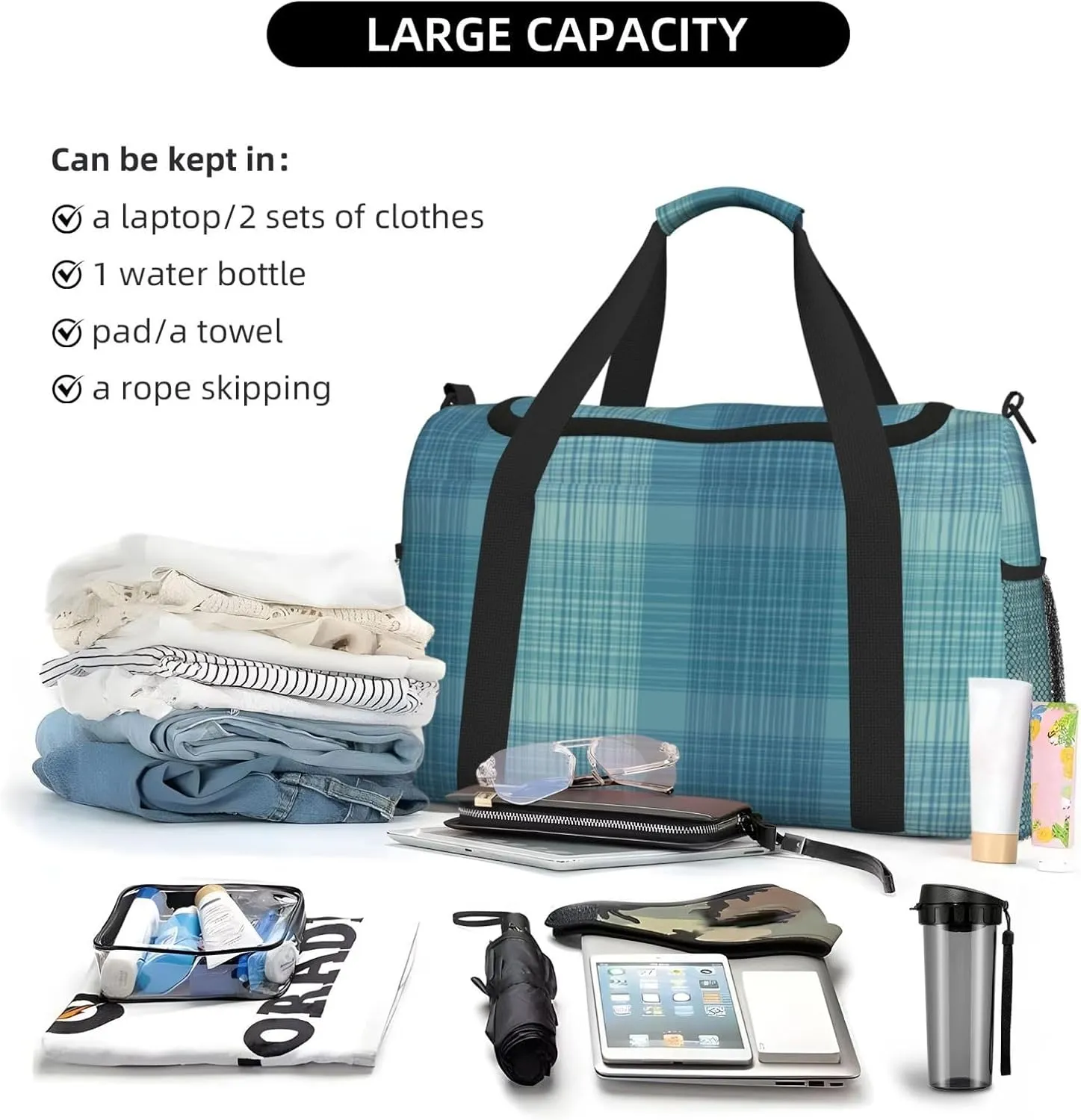 Green Thin Line Square Travel Duffel Bag Large Foldable Waterproof Overnight Bag For Beach Swim Bags Pool Sports Gym