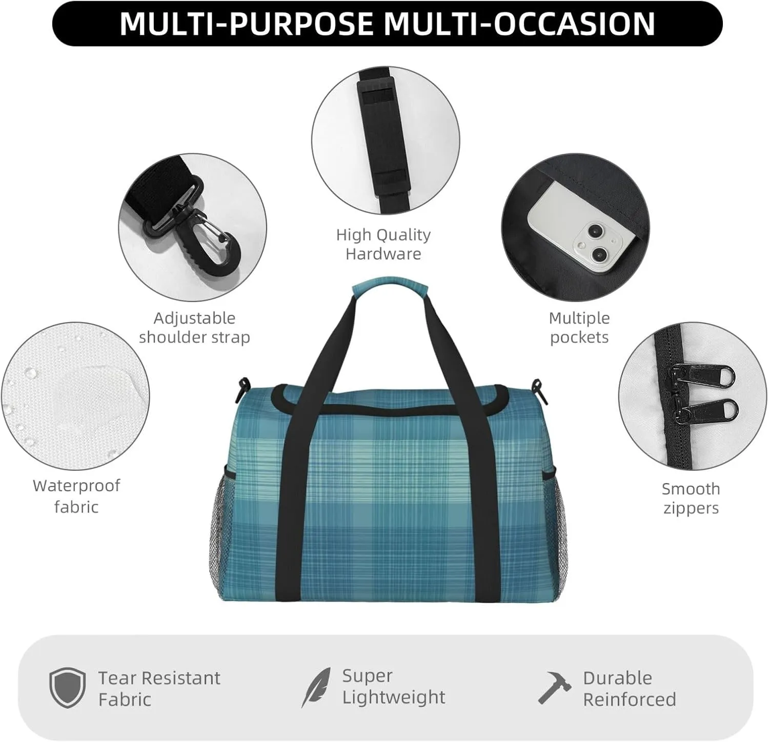 Green Thin Line Square Travel Duffel Bag Large Foldable Waterproof Overnight Bag For Beach Swim Bags Pool Sports Gym