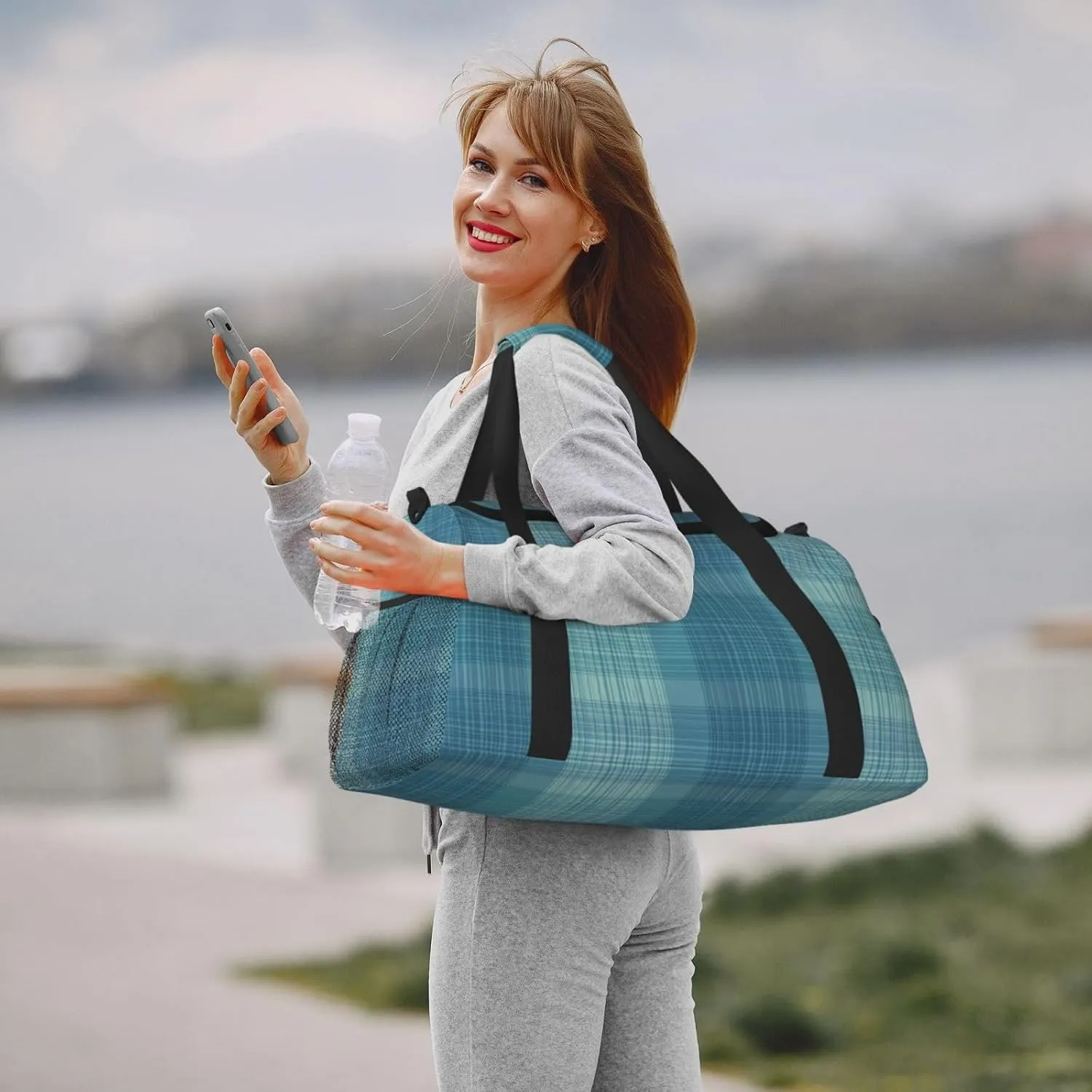Green Thin Line Square Travel Duffel Bag Large Foldable Waterproof Overnight Bag For Beach Swim Bags Pool Sports Gym