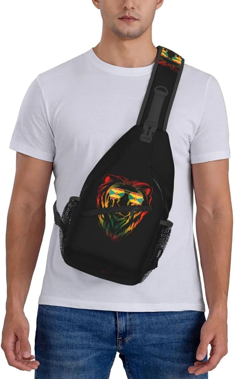 Grenada Flag Cool Lion Crossbody Bag Cross Chest Bag Adjustable Sling Backpack Sports Gym Shoulder Bags Travel Cycling Daypack Diagonally Casual Rucksack
