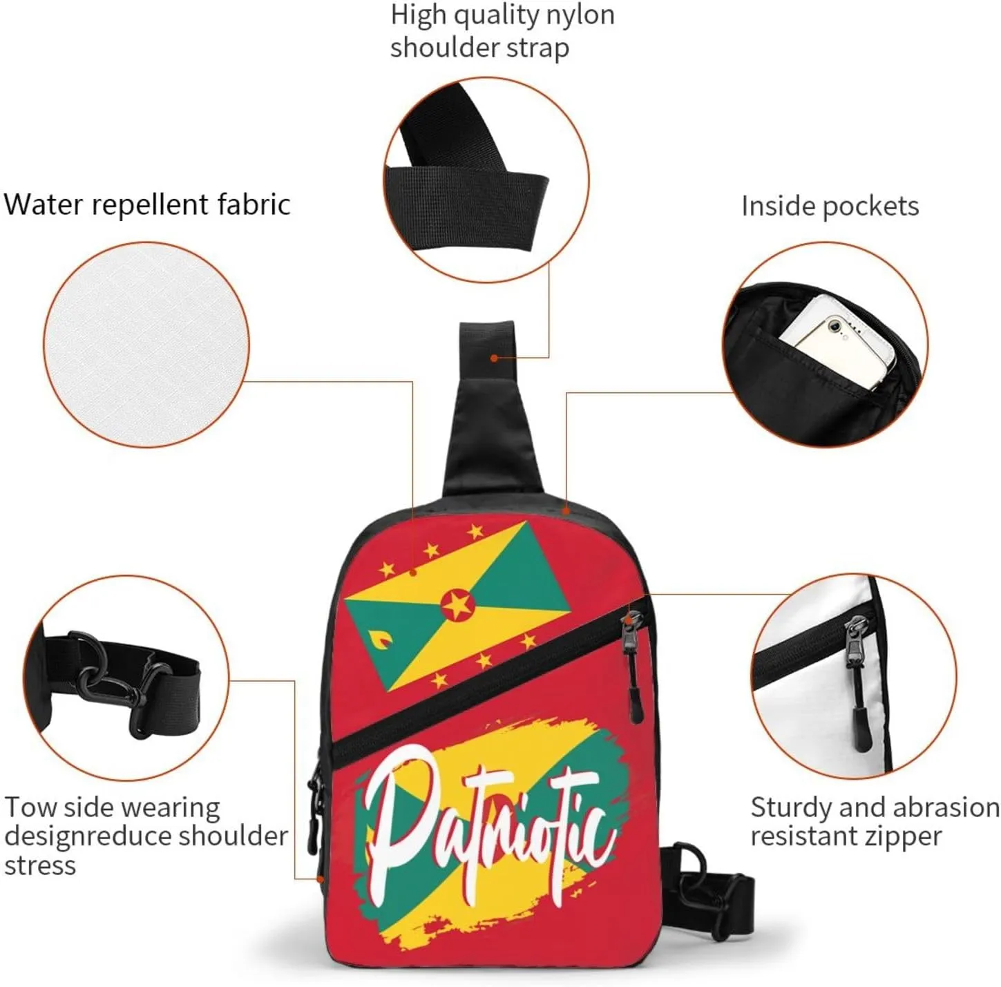 Grenada Flag Packable Crossbody Bag Portable Sling Bags Foldable Travel Daypack Reusable Sports Shoulder Backpack Diagonally Chest Bag for Workout