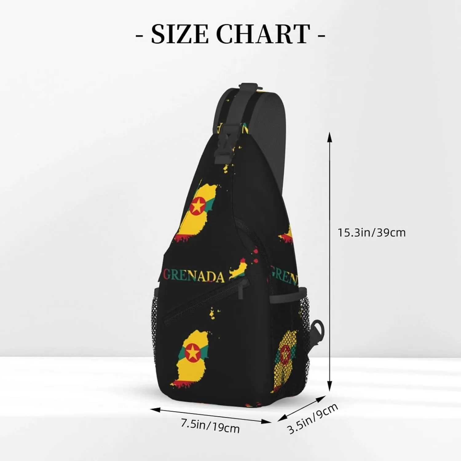 Grenada Map Flag Crossbody Bag Cross Chest Bag Adjustable Sling Backpack Sports Gym Shoulder Bags Travel Cycling Daypack Diagonally Casual Rucksack