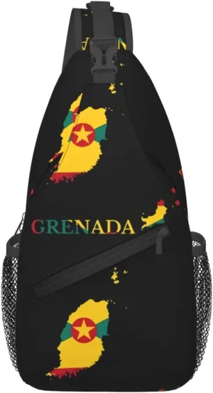 Grenada Map Flag Crossbody Bag Cross Chest Bag Adjustable Sling Backpack Sports Gym Shoulder Bags Travel Cycling Daypack Diagonally Casual Rucksack
